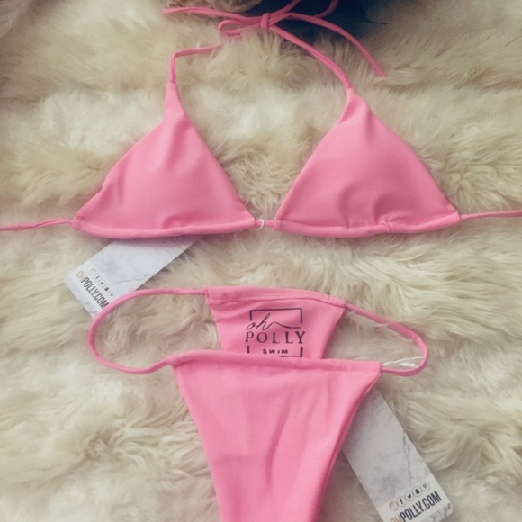 RARE! OH POLLY STRING LEADER TRIANGLE BIKINI PINK NWT - Picture 4 of 9